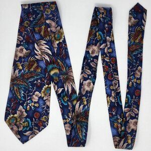 Vintage Geoffrey Beene Necktie Tie Floral Blue 3.75" Wide 62" Long Silk